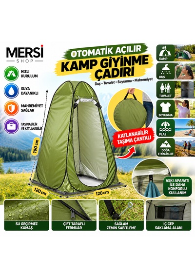 Otomatik Açılır Kamp Giyinme Çadırı 120x120x190 Cm Taşınabilir Katlanabilir Duş Tuvalet Soyunma Kabini Mahremiyet Çadırı Çok Renkli