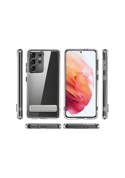 Galaxy S21 Ultra Kılıf Standlı Şeffaf Silikon Zore L-Stand Kılıf Renksiz