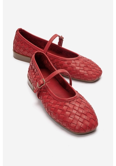 Luvishoes Yevora Kırmızı Örgü Hakiki Deri Bantlı Kadın Babet Ayakkabı