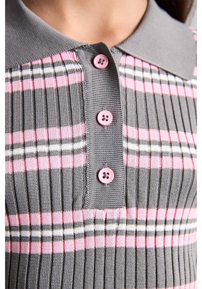 Defacto Regular Fıt Polo Yaka Çizgili Kazak Kız Çocuk I1736a826aupn452 Pembe-pn452