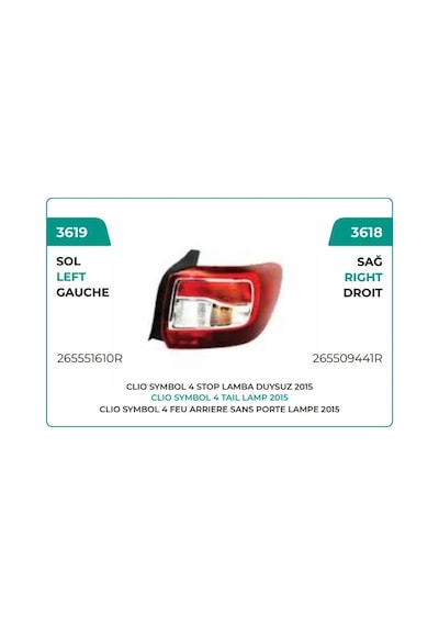 Stop Lambası Sağ Dark Siyah Füme 2015 --&gt Clio Symbol Iv 1