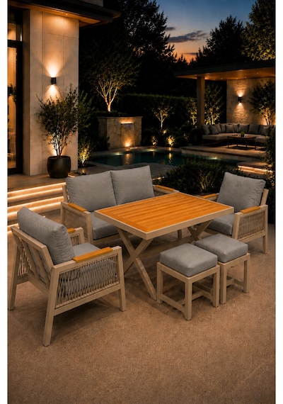 Garden Serisi Balkon Takımı, 2-1-1 Cappuccino Bahçe Takımı, 2'li Koltuk 70x150, 2 Tekli Koltuk 70x70, Masa 70x110, 2 Puf Gri Garden Serisi Balkon Takımı, 2-1-1 Cappuccino Bahçe Takımı, 2'li Koltuk 70x150, 2 Tekli Koltuk 70x70, Masa 70x110, 2 Puf Gri
