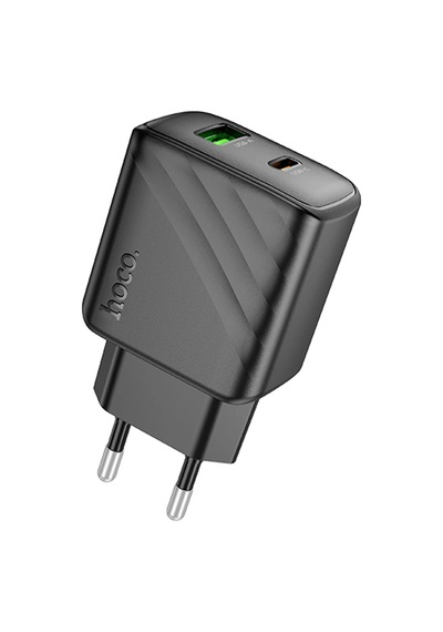 Hoco. Cs23a Sunlight 30w 1 Adet Type-c Ve 1 Adet Usb 3.0 Qc Çıkışlı Ekstra Type-c To Lightning Kablolu Pd Hızlı Şarj Aleti - Siyah