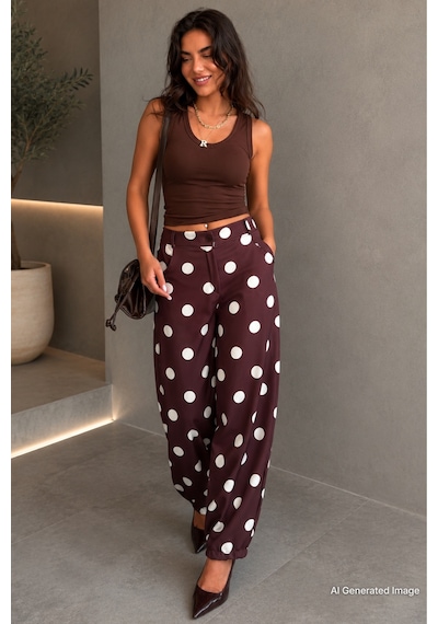 Madmext Kahverengi Puantiyeli Beli Lastikli Balon Kadın Pantolon Mg2886