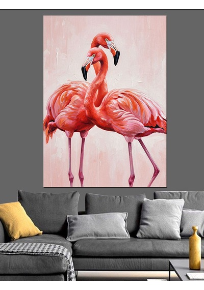Ahşap Tablo Pembe Flamingo Kuşları Resmi