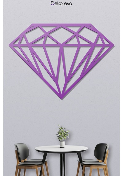 Elmas Geometrik Metal Duvar Tablosu - Metal Duvar Sanatı - Mor - 21 X 30 Cm