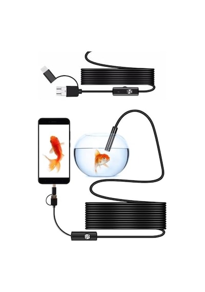 Ayrex 3-in-1 Endoskop Kamera, Usb Ve Android, Type-c Bağlantılı, 6 Led Işıklı, Kıvırlabilen Sert Kablo,su Geçir