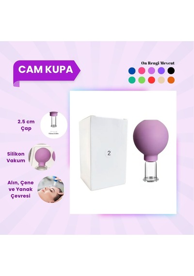 Silikon Vakumlu Cam Yüz Masaj Kupası No:2 Mor Çok Renkli