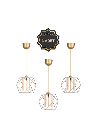 Trend Kitchen 3 Adet Trend Küp Eskitme Sarkıt Avize Gold