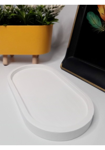 Dekoratif Oval Beyaz Beton Tabak