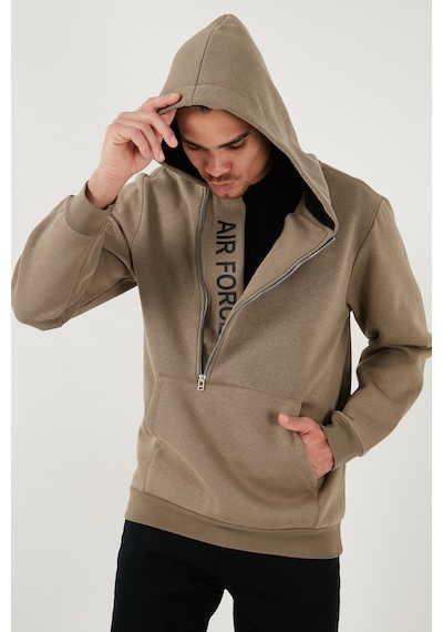 Buratti Kanguru Cepli Fermuarlı Kapüşon Yaka Slim Fit Erkek Sweat 575707 Vizon Yeşili