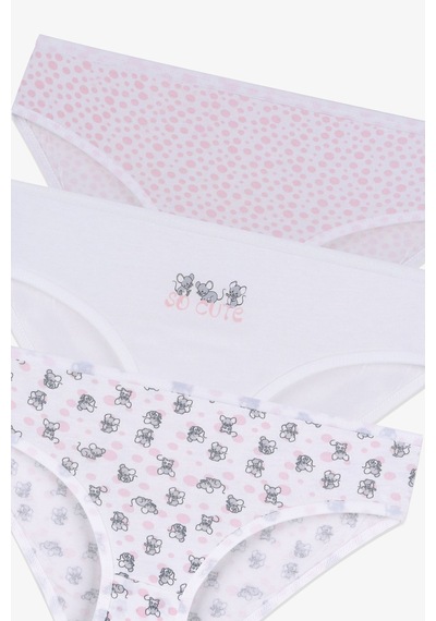 Kız Çocuk 3'lü Penguen Desenli Slip 1050 Pembe - Beyaz