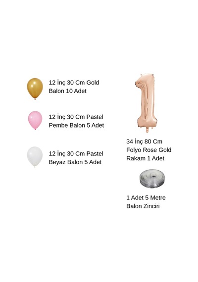 0 Yaş Retro Gold Pembe Beyaz Balon Seti Rose Gold Rakamlı Doğum Günü Balonu Şık Parti Süsleme Çok Renkli