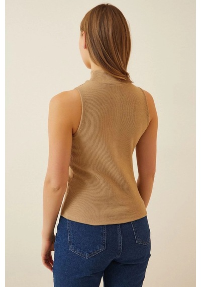 Barlashive Kadın Full Likralı Fitilli Kaşkorse Body - Camel Çok Renkli