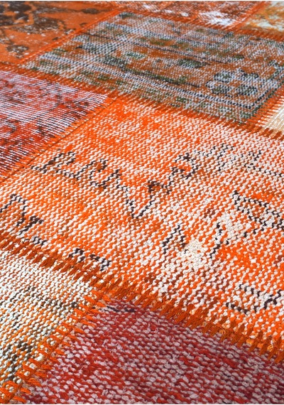 Modern Bohem Stil Vintage Halı Özel Tasarım Patchwork Koleksiyonu Turuncu