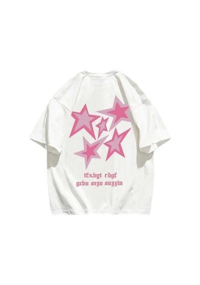Tarzsokak Beyaz Unisex Sırt Baskılı Pembe Yıldız Tişört