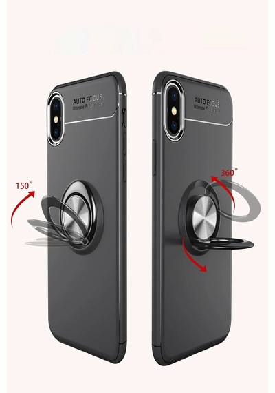 Newface - 712 - Apple iPhone Uyumlu Xs Max Kılıf Range Yüzüklü Silikon - Csmo-tex - - Siyah-kırmızı