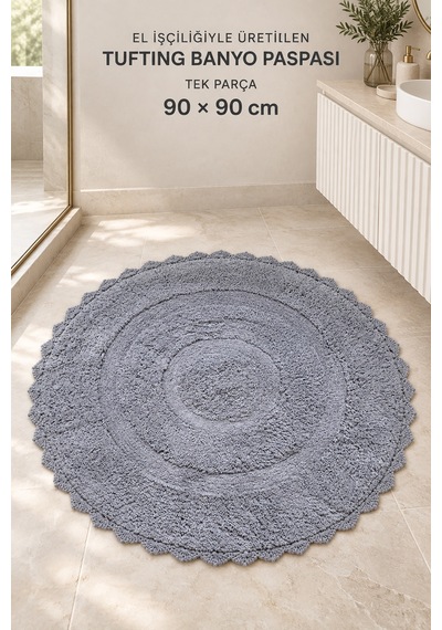 Alanur Bodrum Tufting Cotton Pamuklu El Işi Örgülü 90 X 90 Cm Paspas 110 gri