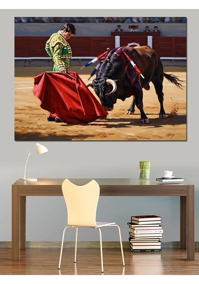 Ahşap Tablo Boğa İle Savaşan Matador Figürü Çocuk Odası Tabloları