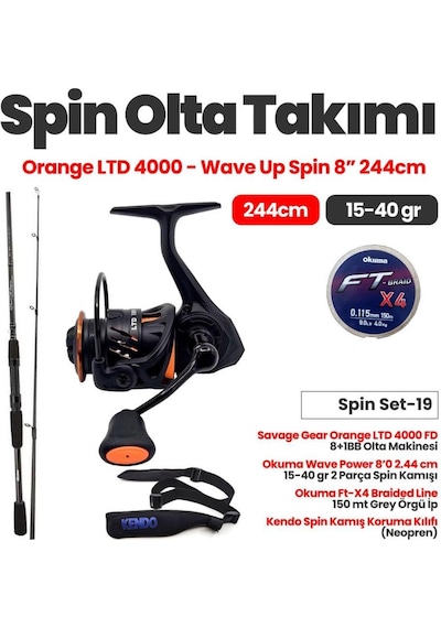 Savage Gear Orange Ltd 4000 Fd Olta Makinesi - Okuma Wave Power 8 0 2.44 Cm 15-40 Gr Spin Kamışı Spin Set -19