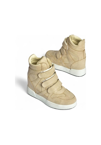 Fox Shoes V367856002 Bej Süet Gizli Topuklu Cırtlı Spor Bot Bej