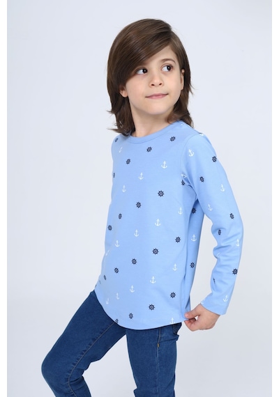 Toontoy Kids Toontoy Erkek Çocuk Baskılı Bisiklet Yaka Uzun Kollu Tişört Mavi