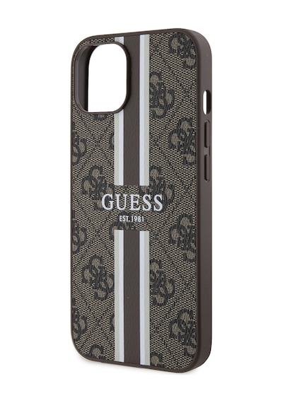 Apple Uyumlu iPhone 14 Kılıf Guess Lisanslı Magsafe Şarj Özellikli 4g Şerit Tasarımlı Printed Kapak Kahverengi