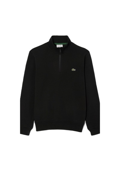 Lacoste Zip-up Fleece Sweatshirt Black Fermuarlı Dik Yaka Pamuklu Erkek Sweatshirt Siyah