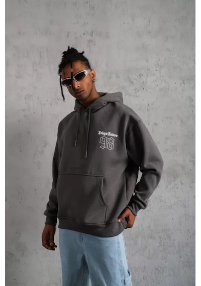 Veraura Lifestyle Erkek 98 Baskılı Kapşonlu Sweat - Gri