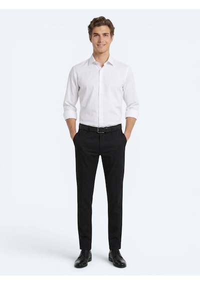 Kip Beyaz Düz Regular Fit Uzun Casual Gömlek
