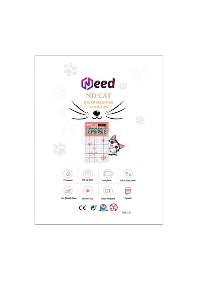 Need Nd-cat Pembe Kedi Pati Desenli Hesap Makinesi Pembe