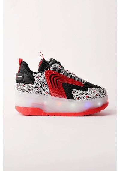 Muggo Flow Çocuk Işıklı Patenli Tekerlekli Sneaker Spor Ayakkabı Siyah - Kırmızı
