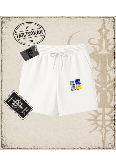 Tarzsokak Gotik & Grunge Streetwear Keycap 1 Unisex Şort Beyaz