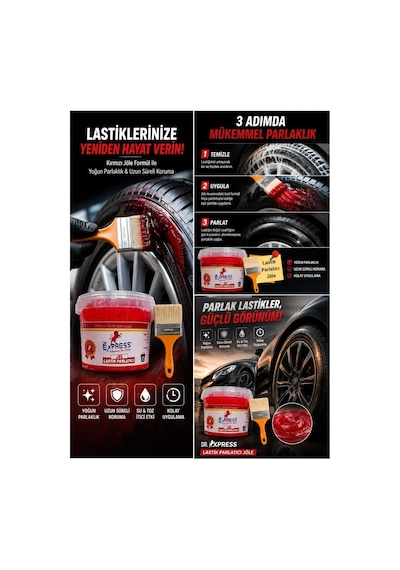 Premium Lastik Parlatıcı Jöle 500 Ml Parlak Görünüm Uzun Süre Etkili Yeniler Jel Parlatıcı Fırçalı 2'li Set - 926080969