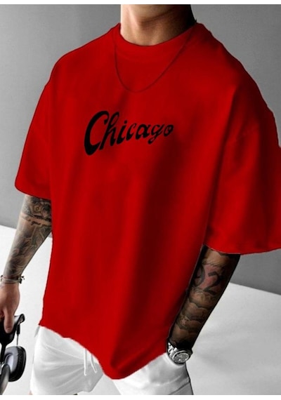 Chıcago Bulls Baskılı Oversize Tişört Kirmizi