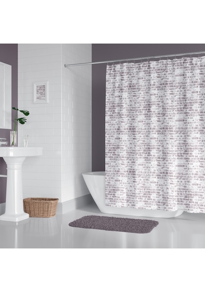 Kahverengi Banyo Perdesi-Halkalı Su Geçirmez Duş Perdesi 180x200 C Halkalı Polyester Kumaş Duş Perde Kahverengi