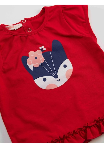 Denokids Kırmızı Tilki Kız Bebek Tunik Tayt Takım Renkli Çok Renkli