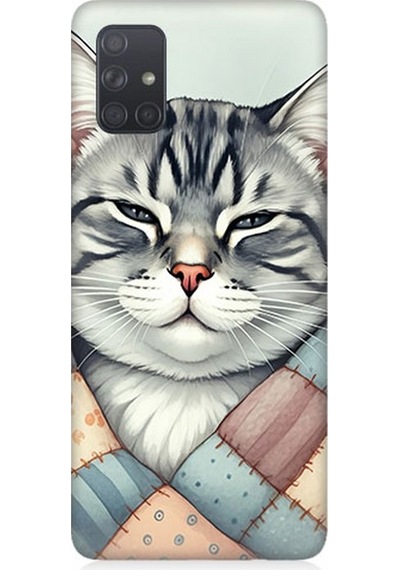 Samsung Galaxy A71 Uyumlu Yamalı Sevimli Kedi Desenli Silikon Kılıf Çok Renkli
