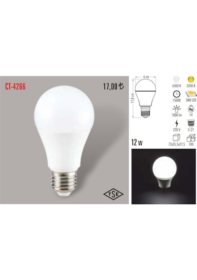 Cata Ct-4266 5 Adet 12 Watt Led Ampul Lamba
