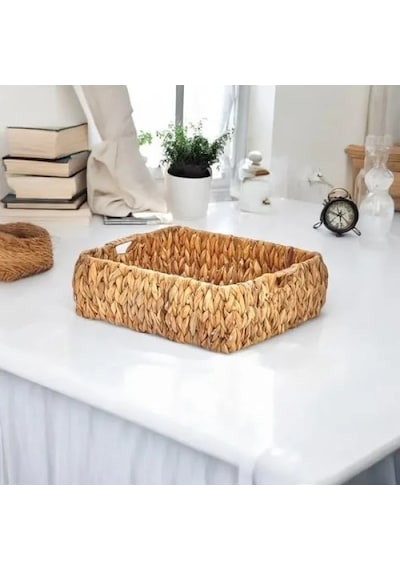 El Yapımı Hasır Bombeli Dekoratif Sepet - 37 X 30 X 12 Cm -
