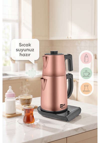 Teadem Vox Konuşan Dokunmatik Çay Makinesi Mama Suyu Hazırlama 1850w 1.7l Kettle 1.2l Demlik Rose