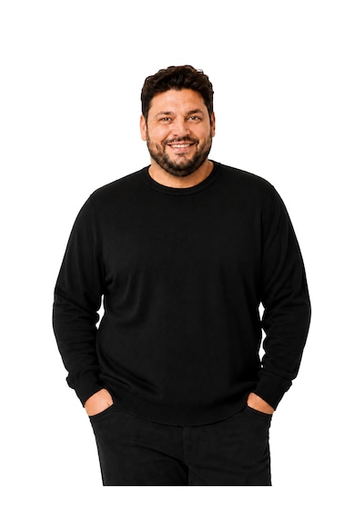 Battalmoda Erkek Büyük Beden Siyah Bisiklet Yaka Pamuklu Kazak 3xl-4xl-5xl-6xl