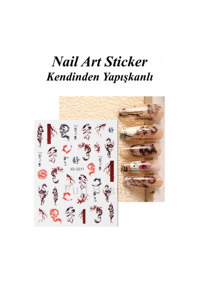 Nail Art Sticker Kendinden Yapışkanlı, Tırnak Süsleme, Tırnak Dövmesi Stikır 2511 Siyah-kırmızı-2511