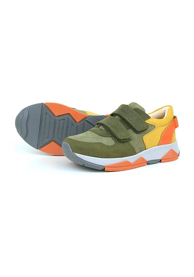 Rakerplus Hakiki Deri Haki Turuncu Sarı Çocuk Sneakers Spor Ayakkabı