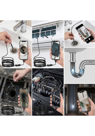 Buffer 5 Metre Android Telefon Uyumlu 6 Led Işıklı Su Geçirmez Endoskop / Boroskop Yılan Kamera Hd