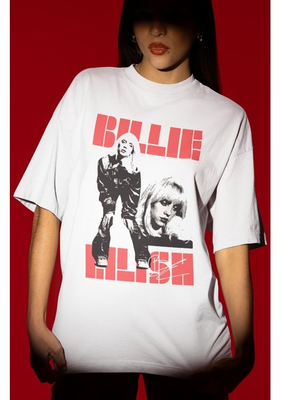 Sevbano Tasarım Billie Eilish Şarkıcı Baskılı Unisex Oversize Tişört Beyaz