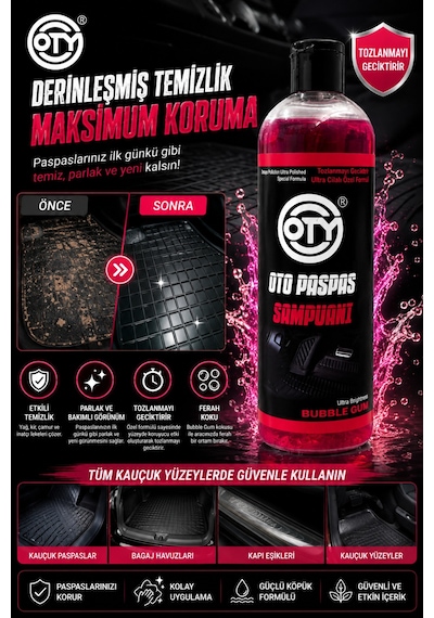 Oto Paspas Şampuanı 400 Ml Bubble Gum Kokulu Kauçuk Paspas Temizleyici, Parlatıcı Ve Bakım Şampuanı İng Versiyon
