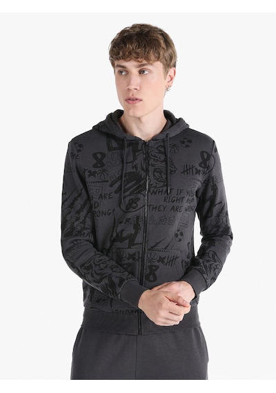 Colin's Colins Slim Fit Kapüşonlu Fermuarlı Baskılı Antrasit Erkek Sweatshirt Cl1063368 Antrasit