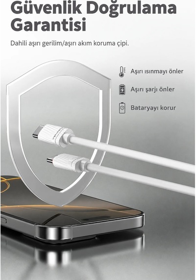 Ven-dens Vd-dc18cc 60 W Pd Type-c To Type-c Hızlı Şarj Ve Veri Kablosu, 1 Metre, Beyaz