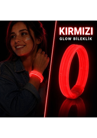 Go İthalat Kırmızı Kalın Glow Bileklik Kırılarak Yanan Parti Ve Festival Bilekliği 0 - 99